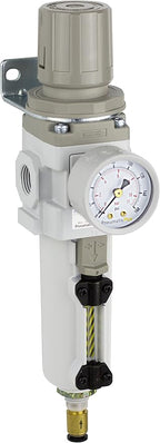 PneumaticPlus SAW300-N03BDG-MEP Compressed Air Filter Regulator Piggyback Combo 3/8" NPT - Metal Bowl, Auto Drain, Bracket, Gauge