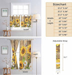 Farmhouse Sunflowers Kitchen Curtains 36 Inch Length, Small Window Curtains Tab Top, Rustic Floral Buttterfly Wood Board Brown Light Filtering Short Window Treatments Tier Drapes 27.5"x36" 2 Panel