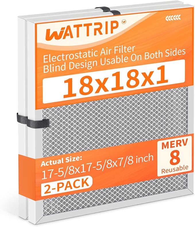 2-Pack 18x18x1 MERV 8 Reusable & Washable Electrostatic Air Filters - Long-Lasting Filter for HVAC, Furnace & Air Conditioner Units, Actual Size: 17-5/8” x 17-5/8” x 7/8”