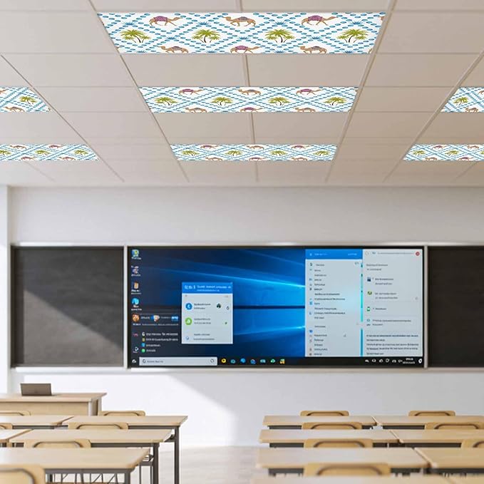 1 Pack Fluorescent Light Cover, Camels Palm Trees Light Covers for Ceiling Lights, Tropical Desert Animal Plants Polka Dot Magnetic Lights Filters Ceiling Shade for Classroom/Office - 4 x 2 Feet