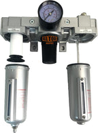 3/4" NPT HEAVY DUTY Compressed Air In Line Filter Regulator Lubricator Oiler Combo, Metal Bowl, 5 Micron Element, Adjustable From 7 to 215 PSI (MANUAL DRAIN)