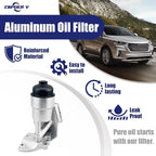 Oil Filter Housing Assembly, Complete Aluminum Plastic Cap Engine Oil Cooler, Compatible with Kia Sedona Cadenza Sorento, Hyundai Santa Fe Azera 2012-2019, OEM:26300-3CAB0 26300-3CAB1 (Plastic Cap)