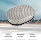 12" Air Cleaner Kit Polished Aluminum Classic Nostalgia Oval Fully Finned Compatible with Classic Chevy Ford 5-1/8” Carb Holley Edelbrock