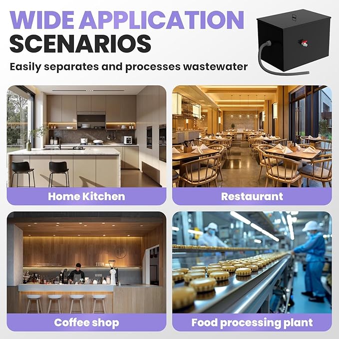 40 LBS Grease Trap Commercial Carbon Steel Grease Interceptor, 15 GPM Flow Rate Under Sink Model, Dual Filter Tube for Restaurant Home Kitchen Food Processing Wastewater Separation