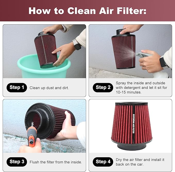 KYOSTAR Universal 3/3.5/4" (75/89/100mm) High-Flow Air Filter, Reusable Cone Cold Air Intake, High Performance, Clamp-On Car High Flow Air Kit, Flange Diameter: 3/3.5/4 Inch, Height: 6.2 Inch, Black