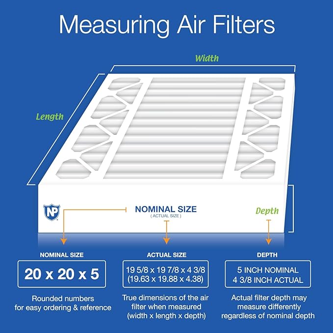 Nordic Pure 20x20x5 (Actual Size: 19 5/8 x 19 7/8 x 4 3/8) Honeywell/Lennox Replacement MERV 8 Air Filters 4 Pack