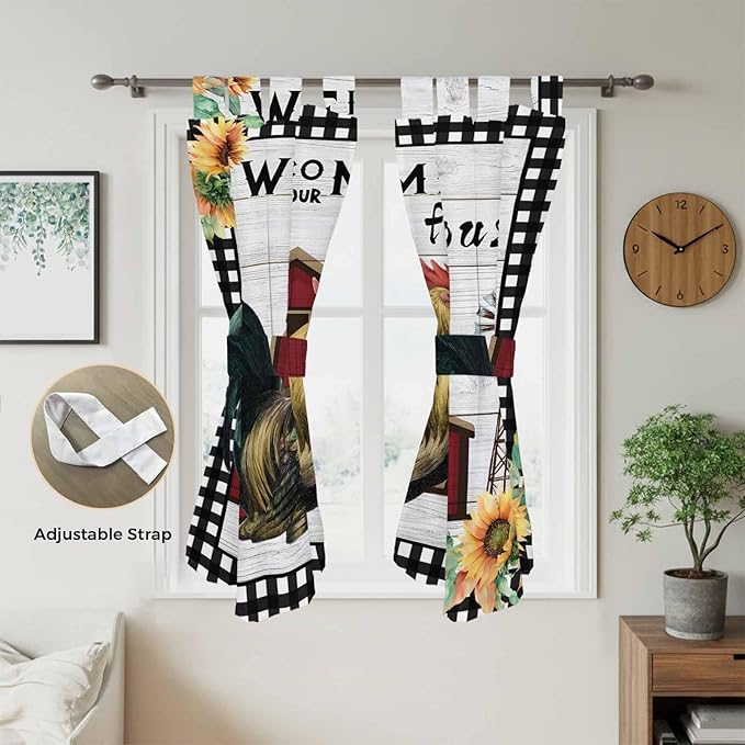 Farmhouse Rooster Living Room Curtains 84 Inch Length, Window Curtains Tab Top, Rustic Red Barn Windmill Sunflowers Light Filtering Window Treatments Drapes 42"x84" 2 Panel
