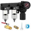 1/4" NPT Air Dryer for Compressor,Air Pressure Regulator Filter Combo,Air Compressor Filter Dryer,5 and 5 Micron Filter Cartridge,Semi-Auto Drain, Metal Bracket-Black