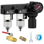 1/4" NPT Air Dryer for Compressor,Air Pressure Regulator Filter Combo,Air Compressor Filter Dryer,5 and 5 Micron Filter Cartridge,Semi-Auto Drain, Metal Bracket-Black