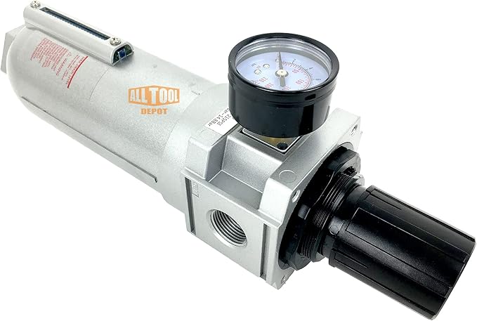 1" NPT SUPER DUTY Compressed Air In Line Filter Regulator Combo Piggyback, Metal Bowl, 5 Micron Element, Adjustable From 7 to 215 PSI (MANUAL DRAIN)