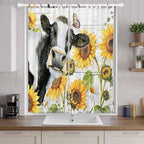Retro Farmhouse Floral Living Room Curtains 96 Inch Length, Window Curtains Tab Top, Yellow Sunflowers Cows Butterfly Wood Light Filtering Window Treatments Drapes 52"x96" 2 Panel