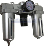 HEAVY DUTY INDUSTRIAL RATED 3 STAGE COMBINATION FILTER REGULATOR LUBRICATOR AIR LINE PARTICULATE FILTER MOISTURE TRAP LUBRICATOR OILER REGULATOR CLEAN AIR TOOLS (1/2" NPT, 5oz BOWL)