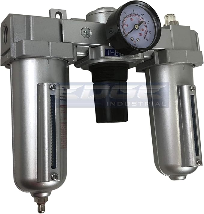 HEAVY DUTY INDUSTRIAL RATED 3 STAGE COMBINATION FILTER REGULATOR LUBRICATOR AIR LINE PARTICULATE FILTER MOISTURE TRAP LUBRICATOR OILER REGULATOR CLEAN AIR TOOLS (1/2" NPT, 5oz BOWL)