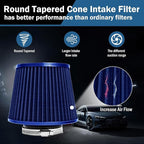 Universal Clamp-On Air Intake Filter, High Performance, Washable Filter, Replacement Air Filter, Flange Diameter 3.5inch/89mm (Blue)