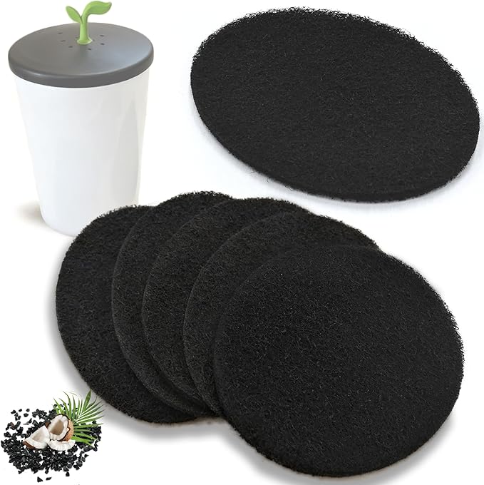 NewKe 6 Pack Natural Charcoal Filter Refills for Chef'n 401-420-120 EcoCrock Counter Compost Bin, Compost Bucket in Indoor, Oval-Shaped Charcoal Filters, Approx 6-1/2 x 5 in 3/8 in Thick