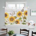 Yellow Sunflowers Bedroom Curtains 63 Inch Length, Window Curtains Tab Top, Vintage Country Flowers Butterfly Wood Board Light Filtering Window Treatments Drapes 42"x63" 2 Panel