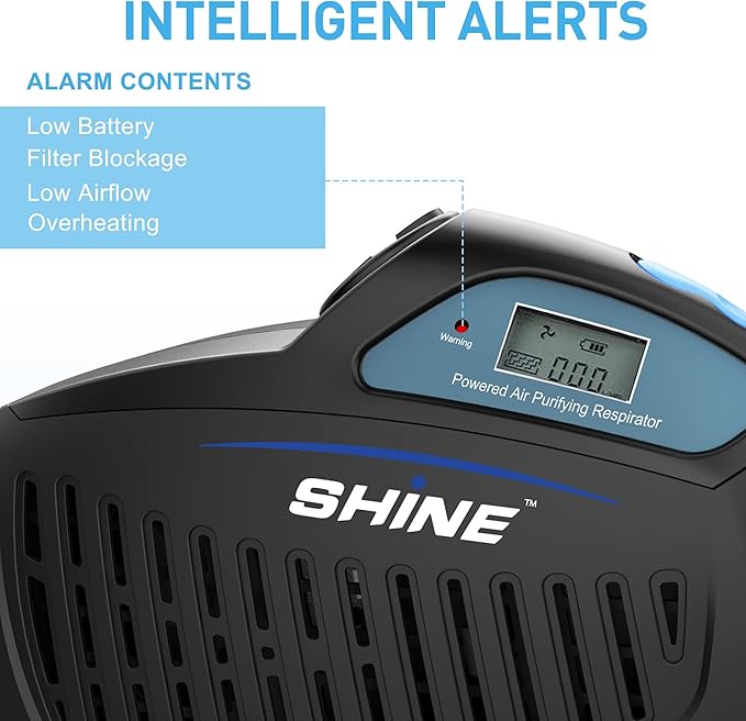 SHINE Air Purifying Respirator,Approved 3 Levels Airflow Control, High-efficiency Li-ion Battery PAPR Kit (P-SH200)