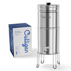 Culligan MaxClear 3 Gallon Gravity Water Filter System, Polished Stainless-Steel Countertop Water Filter NSF/ANSI Certified to Reduce Microplastics, Lead & Total PFAS, with 3 Ceramic Filters
