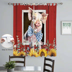 Pig Sunflowers Living Room Curtains 84 Inch Length, Window Curtains Tab Top, Eucalyptus Leaves Floral Bees Red Barn Light Filtering Window Treatments Drapes 52"x84" 2 Panel