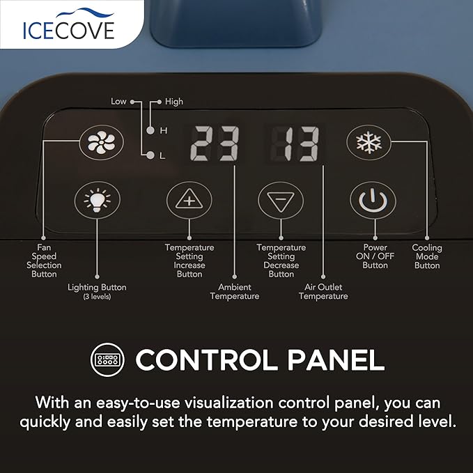 IceCove Portable Air Conditioner with Add-on Battery, 2500BTU Portable Car AC Unit, 250W Low Power Consumption, 25.5VDC, 2 Fan Speed, 3 Light Mode for Tent Camping RV Truck Van Life Home, Blue