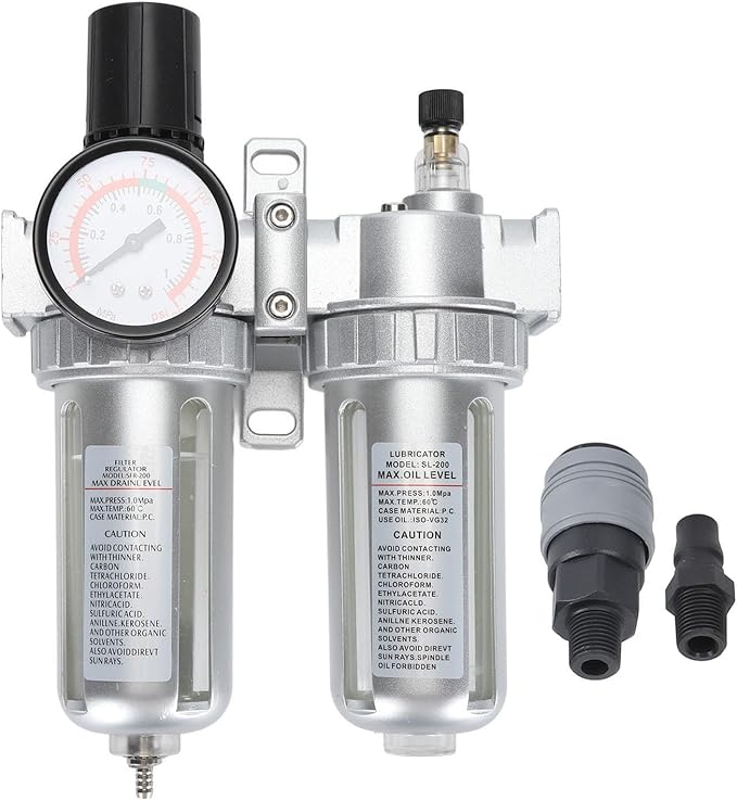 1/4 Inch Compressed Air Line Filter Efficient Filtration Performance Water Oil Separator for Painting Aluminum Alloy PC Plastic 1 Pair Connector