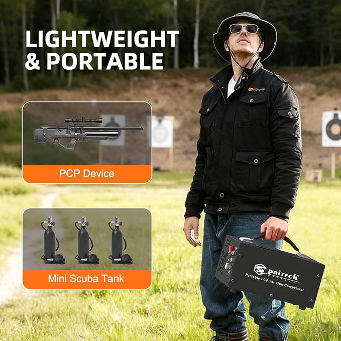 TW03 PCP Air Compressor,Portable 4500Psi/30Mpa,Water/Oil-Free,PCP Rifle/Pistol and Paintball Tank Air Pump, (110V AC or 12V Car Battery) with Power Converter and Oil-Moisture Filter