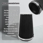RYANSTAR 152mm 6" High Flow Round Tapered Cone Closed-Top Washable Clamp-On Dry Air Filter Long 265mm tall Black