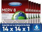 14x14x1 MERV 8 Air Filters 6-Pack, Actual Size 13.7" x 13.7" x 0.75" – Compatible with HVAC, Air Conditioners & Furnaces– High Particle Capture & Smooth Airflow