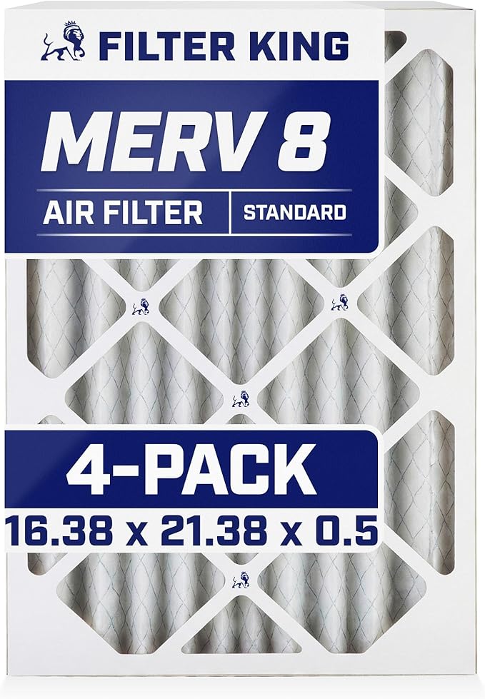 Filter King 16.38x21.38x0.5 Air Filter | 4-PACK | MERV 8 HVAC Pleated A/C Furnace Filters | MADE IN USA | Actual Size: 16.38 x 21.38 x 0.5"