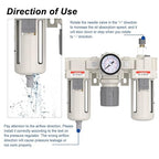 AIRZOE 1/2” NPT Air Compressor Filter, Regulator and Lubricator Combos FRL - Water Oil Trap Separator AC4000-04, 5 Micron Brass Element, Semi-Auto Drain, 0-150 psi Gauge