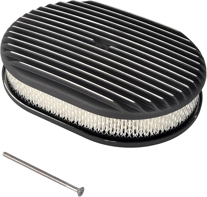 12" Air Cleaner Kit Black Aluminum Oval Full Finned Compatible with Classic Chevy Ford