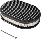 12" Air Cleaner Kit Black Aluminum Oval Full Finned Compatible with Classic Chevy Ford