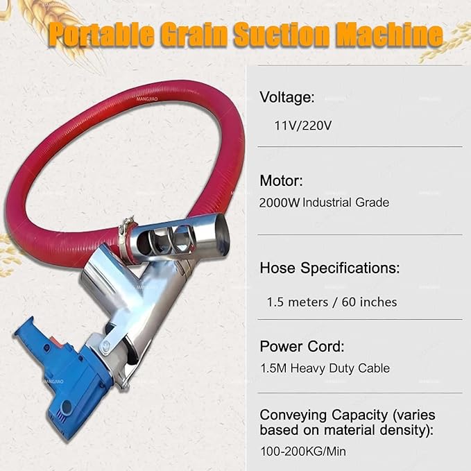 Granule Conveyor, 2000W Industrial Screw Machine For Powder And Cement. Efficiently Handles Sand, Grain, And Various Pellets, For Construction Sites And Feed Production.