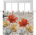 Retro Floral Kitchen Curtains 45 Inch Length, Short Cafe Window Curtains Tab Top, Red Yellow Tulips Barm Doors Farmhouse Wooden Light Filtering Window Treatments Tier Drapes 27.5"x45" 2 Panel