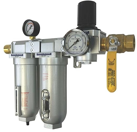 1/2" NPT Industrial (3-Stage) Oil, Moisture Vapor Removing Coalescing Filter and in Line Desiccant Air Dryer and Air Pressure Regulator for Compressed Air Lines