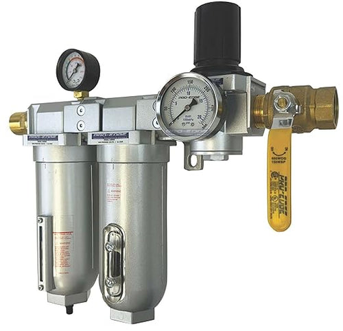 1" NPT Industrial (3-Stage) Oil, Moisture Vapor Removing Coalescing Filter and in Line Desiccant Air Dryer and Air Pressure Regulator for Compressed Air Lines