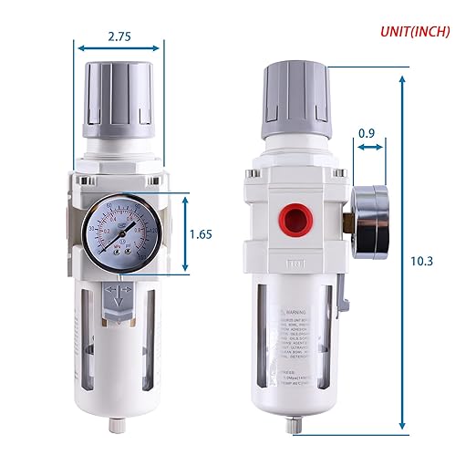 1/2 Inch NPT Air Filter Regulator Combo Piggyback, Air Compressor Water Separator, Air Line Dryer, Semi-Auto Drain, Air Pressure Regulator AW4000-04, 0-150 PSI Gauge