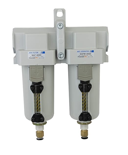 PneumaticPlus SAFU430-N04-MEP Air Particulate (10 µm), Coalescing (0.1 µm) Filter Combo, 1/2" NPT, Metal Bowl w/Manual Drain