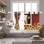 Cows Sunflowers Kitchen Curtains 36 Inch Length, Small Window Curtains Tab Top, Spring Floral Bees Farmhouse Barn Light Filtering Short Window Treatments Tier Drapes 27.5"x36" 2 Panel