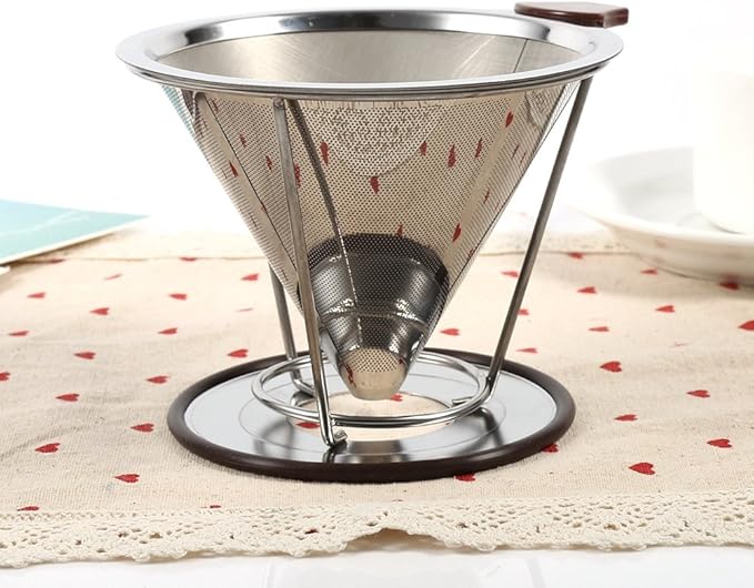 304 Stainless Steel Coffee Cone Filter, Double Layer Mesh Drip Dripper, Reusable Portable Coffee Filter Holder for Cups Mugs, Cup of Coffee with Rich Flavor and Aro
