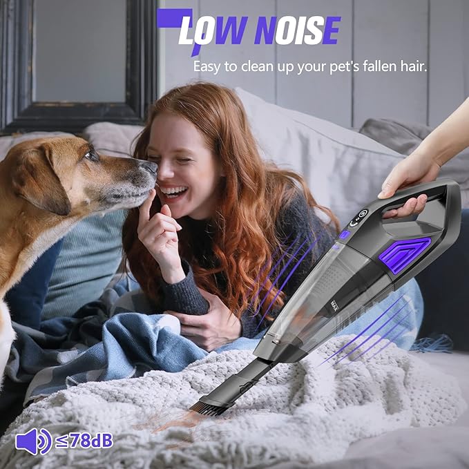 Handheld Vacuum Cordless Cleaner,Powerful Portable and Dust Buster Hand Vcauum Rechargeable with Large-Capacity Battery for CarPetOfficeHome (Purple)