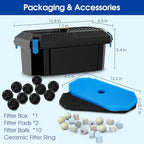 Antfraer Pond Filter Box, Outdoor Water Garden Filter Case for Pump Maintenance, Submersible & Fountain System Compatible, No Pump Included