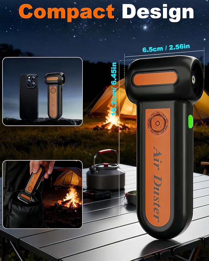Super Powerful Compressed Air Duster, Rechargeable Duster Blower with LED Light & 4-Gear Adjustable 150KRPM Brushless Motor, Cordless Mini Blowe for Car, Home, Office, Camping (Black)