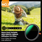 K&F CONCEPT 95mm Black Diffusion Mist Effect 1/4 & Variable ND2-32(1-5 Stops) & Circular Polarizing Filter CPL-in 1 HD Lens Filter with 28 Multi-Coatings for Camera Lenses (Nano-X Series)