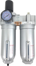 1" NPT SUPER DUTY Compressed Air In Line Filter Regulator Lubricator Oiler Combo Piggyback, Metal Bowl, 5 Micron Element, Adjustable From 7 to 175 PSI (AUTO DRAIN)