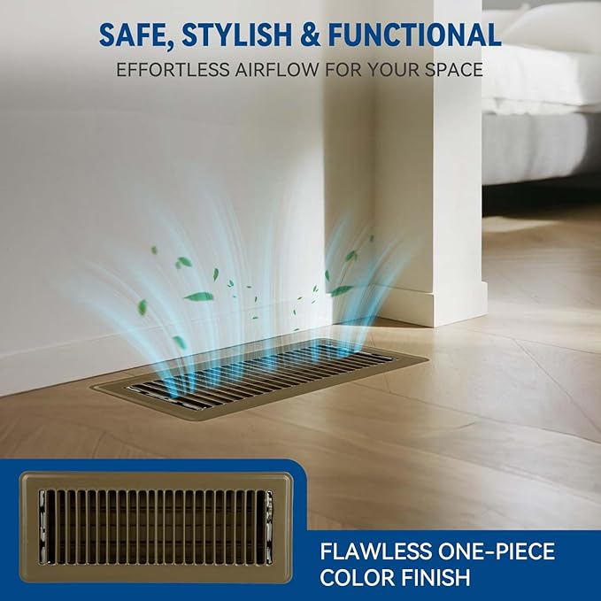 4" x 12" Floor Register Vent Covers 10-Pack, Walkable Powder-Coated Metal Vent Covers with Adjustable Airflow, Curved Safe Edges for Floor/Wall, Brown