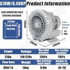 Vortex Ring Regenerative Blower,Single Phase High-Pressure Industrial Vacuum Pump,Electric Air Pump,for Industrial Applications,Construction Sites,Fish Pond Aeration 370W/0.49HP