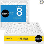 Simply 17x17x1 Air Filter, Merv 8, 6 Pack, For Home AC Furnace & HVAC (Actual Size: 16.75"x16.75"x0.75") DUST, Pet, & Allergy Control