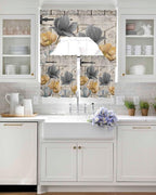Vintage Tulip Swag Kitchen Curtains Valance and Tier Set, Farmhouse Retro Blue Yellow Grey Flower Barn Door Light-Filtering Swag Valance 36 Inch Length, Rod Pocket Short Curtain for Bedroom Cafe