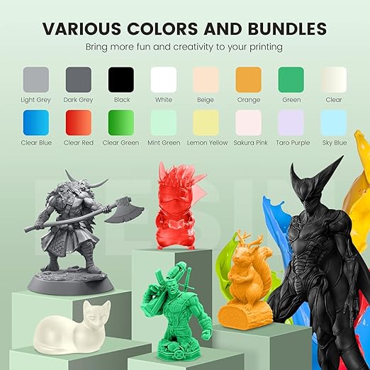 SUNLU 3D Printer Resin Bundle, 395 to 405nm UV Curing 3D Printing Liquid Photopolymer Resin, Low Shrinkage and High Precision,(Grey+Dark Grey+Clear+Clear Blue,1kg Per Bottle,4kg in Total)